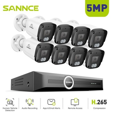 SANNCE 5MP Night Vision Security Smart PoE Zestaw kamer sieciowych IP67 8Pcs