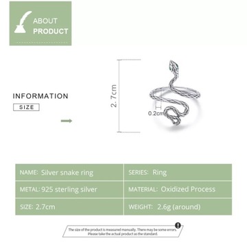 Pierścionek srebrny 925 prezent żmijka wąż żmija