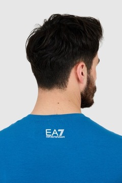 EA7 T-shirt męski niebieski z dużym białym logo S