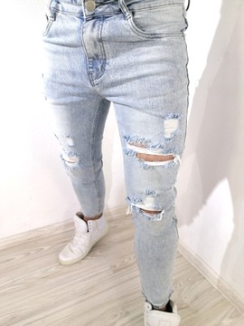 Spodnie męskie jeans jasne dziury przetarcia ZM 34