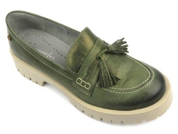 PÓŁBUTY LOAFERSY DAMSKIE MACIEJKA 5497S-09 SKÓRA ZIELONE WSUWANE