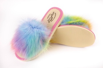 РАЗНОЦВЕТНЫЕ ЖЕНСКИЕ ТАПОЧКИ С МЕХОМ, МЕХОВОЙ КОЖЕЙ