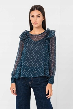 Pepe Jeans vvc z wzór kwiaty falbana długim bluzka niebieska rękawem XS NH4