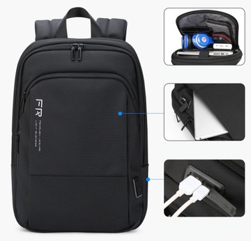FRN7137 рюкзак с тремя отделениями для ноутбука 15,6 дюйма с USB, расширяемый, водонепроницаемый