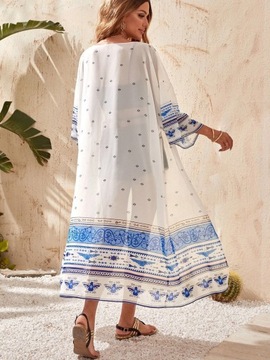 DŁUGA TUNIKA PLAŻOWA PAREO LETNIA SUKIENKA BOHO ZWIEWNA NARZUTKA NA PLAŻĘ