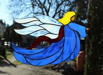 Витраж Ангел Тиффани Кал синий, подвесной