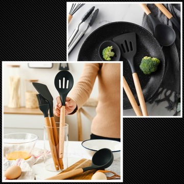 НАБОР КУХОННОЙ ПОСУДЫ СИЛИКОНОВАЯ ДЕРЕВЯННАЯ КУХОННАЯ ПОСУДА 12 EL