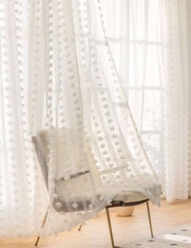 Штора бохо, кремово-белая, для комнаты, гардины 150/250 см