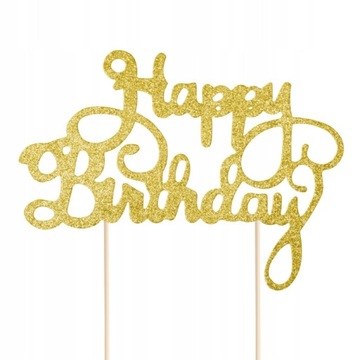 Topper Happy Birthday na tort złoty brokatowy Urodzinowy Urodziny 18stka 60