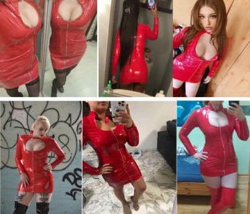 сексуальный ЖЕНСКИЙ КОСТЮМ НАряд МИНИ-ПЛАТЬЕ КРАСНАЯ КОЖАНАЯ ЖЕНСКАЯ L