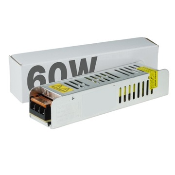 ZASILACZ LED SLIM 60W 12V 5A MODUŁOWY TRANSFORMATOR DO TAŚM OPRAW LEDOWYCH