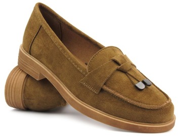 PÓŁBUTY MOKASYNY DAMSKIE POTOCKI 12369 BRĄZOWE ZAMSZ