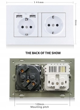 Двойная электрическая розетка с 4 выходами USB 5 В.
