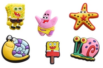 6x Wpinki / Przypinki do butów Crocs i podobnych - Spongebob