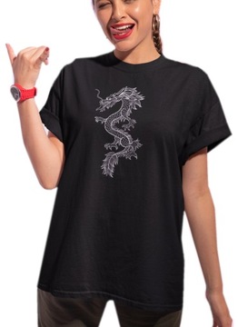 S137 CZARNY T-SHIRT OVERSIZE BOYFRIEND SMOK L/XL