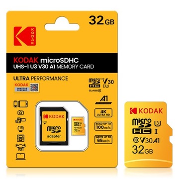 Карта Micro SD KODAK 32 ГБ класса 10 UHS-1 U3 V30 A1 TF для автомобиля