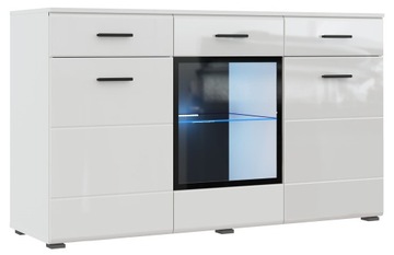 KOMODA SZAFKA WITRYNA BIAŁY POŁYSK MDF SZKŁO DRZWI GLOSS KM-150 Meble-Craft