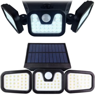 LAMPA SOLARNA Z CZUJNIKIEM RUCHU MOCNA PANEL SOLARNY 74LED IP65 ŚWIECENIA