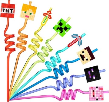 Wielokrotnego Użytku Słomki Do Picia Tematyka Pikselowa MineCraft 24 Szt.