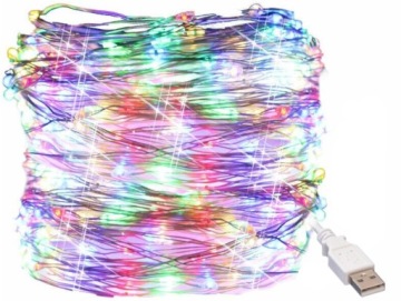 РОЖДЕСТВЕНСКИЕ ОГНИ ПРОВОДНЫЕ СВЕТИЛЬНИКИ 100 LED ТЁПЛОГО БЕЛОГО ЦВЕТА ВНЕШНИЙ USB 10м