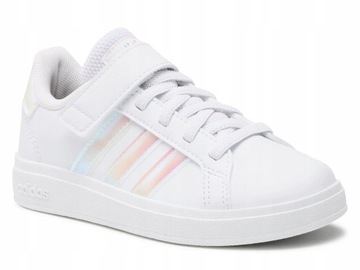 BUTY dziecięce ADIDAS GRAND COURT GY2327 na rzepy białe błyszczące paski 34