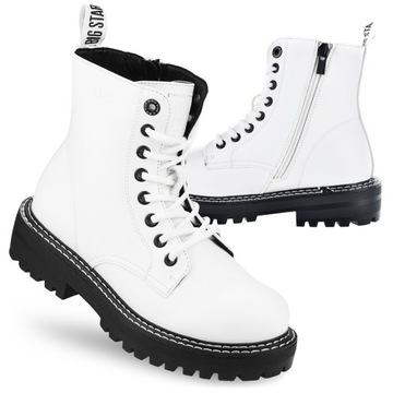BOTKI damskie GLANY buty białe ocieplane zimowe trepy BIG STAR KK274539 41