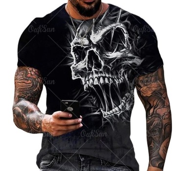 MĘSKA CZARNA KOSZULKA T-SHIRT 3D Z CZASZKĄ 3XL