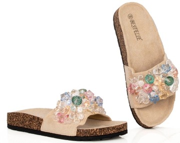 ТАПОЧКИ ЖЕНСКИЕ ЗАМШЕВЫЕ С КРИСТАЛЛАМИ 38