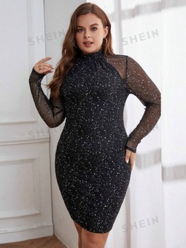 SHEIN CURVE SUKIENKA MINI CZARNA W SREBRNE GROSZKI DOPASOWANA XL 014