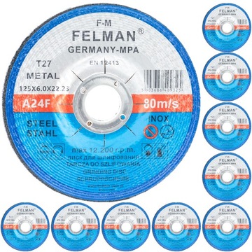 10x TARCZA DO SZLIFOWANIA METALU STALI BLACHY NIERDZEWNEJ INOX FELMAN 125X6