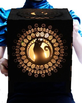 Lampa Kot Kotek Ażurowa Glamour Polska Dekoracja Drewniana Prezent Pamiątka