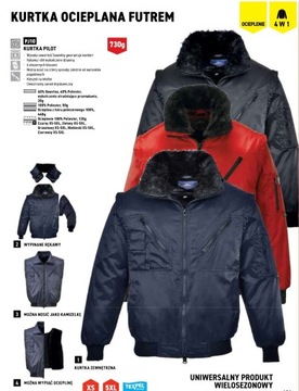 КУРТКА РАБОЧАЯ ПИЛОТНАЯ PORTWEST КРАСНАЯ 4В1 PJ10