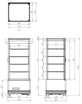 РЕГУЛИРУЕМЫЙ ХОЛОДИЛЬНЫЙ ДИСПЛЕЙ ЧЕРНЫЙ LED 98л 45.2X40.6X111.6 CM TECHNICA