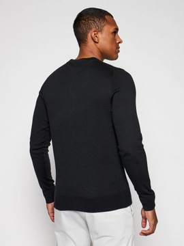 sweter meski tommy hilfiger czarny okrągły dekolt małe logo bawełniany