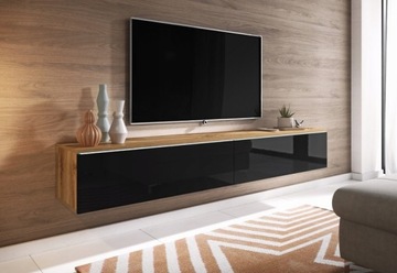 Szafka RTV Lowboard D 180cm DĄB WOTAN / CZARNY POŁYSK