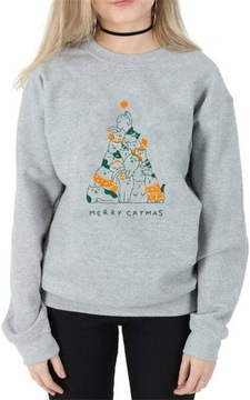 Damski sweter 'Merry Catmas' Boże Narodzenie nadruk bluzy z kapturem