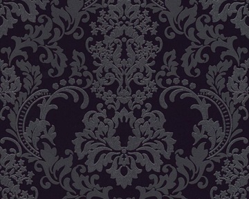 tapeta czarno srebrny ornament glamour brokat
