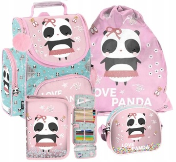 4W1 PANDA TORNISTER PLECAK SZKOLNY PIÓRNIK WOREK TORBA BALETNICA RÓŻOWY