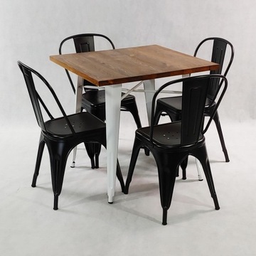 Zestaw stół Tolix 4 krzesła metalowe Tolix białe