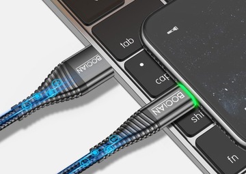 Кабель Fast QC USB-USB типа C, нейлон, 3А, светодиод, 0,5 м