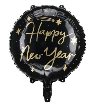 Balon foliowy okrągły Happy New Year czarny 45 cm