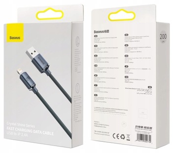 КАБЕЛЬ BASEUS STRONG USB - LIGHTNING ДЛЯ IPHONE IPAD ОПЛЕТЕННЫЙ КАБЕЛЬ 2.4A 200см