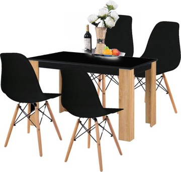 Stół + 4 Krzesła Nowoczesny Skandynawski Styl BLAC