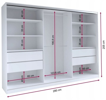 Шкаф-купе с зеркальными ящиками 280 см lefkas LOFT