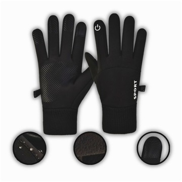 RĘKAWICZKI ZIMOWE DOTYKOWE SPORTOWE DO BIEGANIA OCIEPLANE WODOODPORNE BLACK