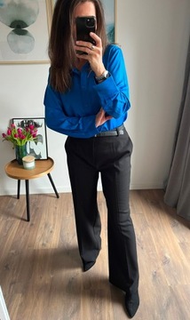 Koszula niebieska kobalt satynowa elegancka do pracy luźna modna 38 M