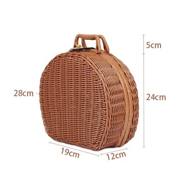 Okrągły Przechowywanie Pudełko Retro Tkany Rattan Torba Na Ręce