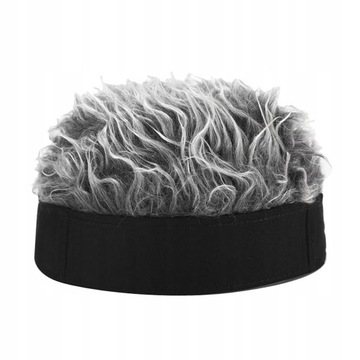 Unisex Beanie Hat with Fake Hair Black Gray