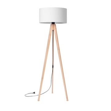 LAMPA STOJĄCA PODŁOGOWA TRÓJNÓG DREWNIANY ABAŻUR BIAŁY BUK