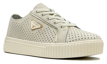 Buty Damskie Adidasy Sportowe Skóra Naturalna Sneakersy Beżowe Fajne 37